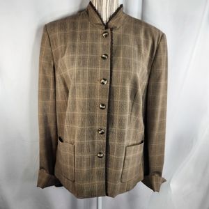 Emma James Stretch Browns Red Plaid Lace Trimmed Collarless Blazer Plus Size 16